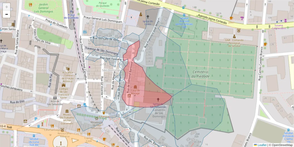 Mapa detalhado do código postal 2910-480 com limites, códigos postais vizinhos e agências dos correios