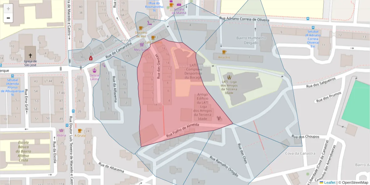 Mapa detalhado do código postal 2910-513 com limites, códigos postais vizinhos e agências dos correios