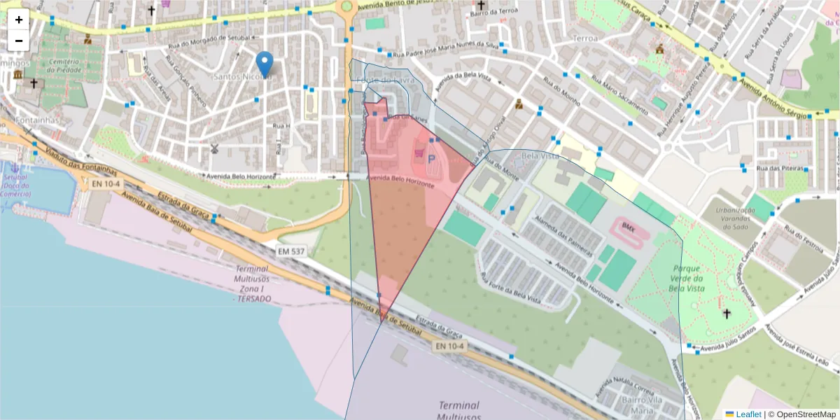 Mapa detalhado do código postal 2910-514 com limites, códigos postais vizinhos e agências dos correios