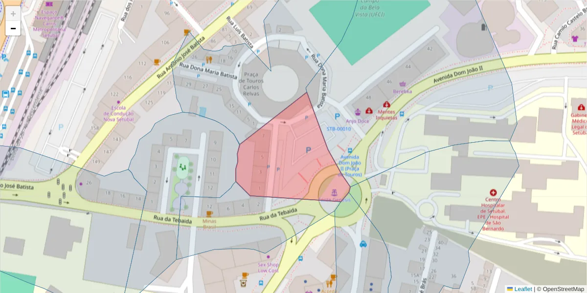 Mapa detalhado do código postal 2910-544 com limites, códigos postais vizinhos e agências dos correios