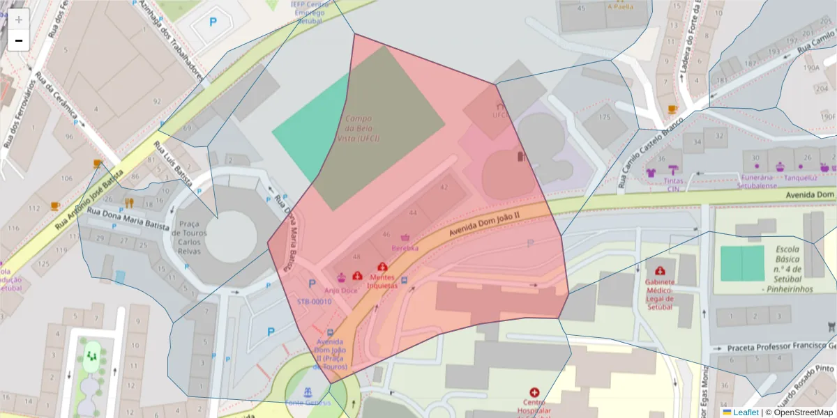 Mapa detalhado do código postal 2910-549 com limites, códigos postais vizinhos e agências dos correios
