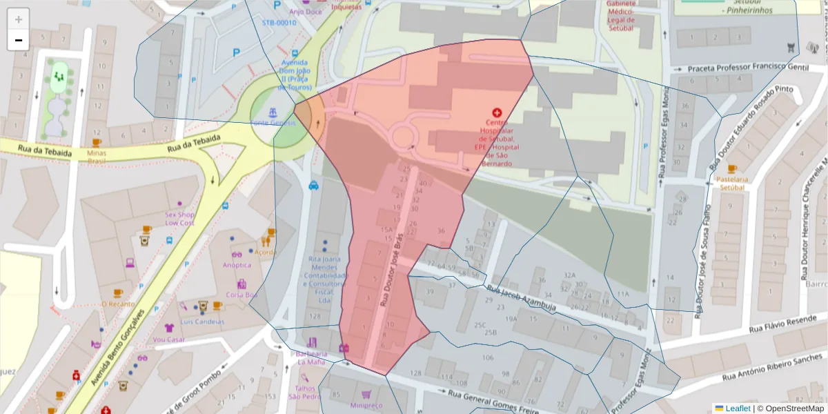Mapa detalhado do código postal 2910-559 com limites, códigos postais vizinhos e agências dos correios