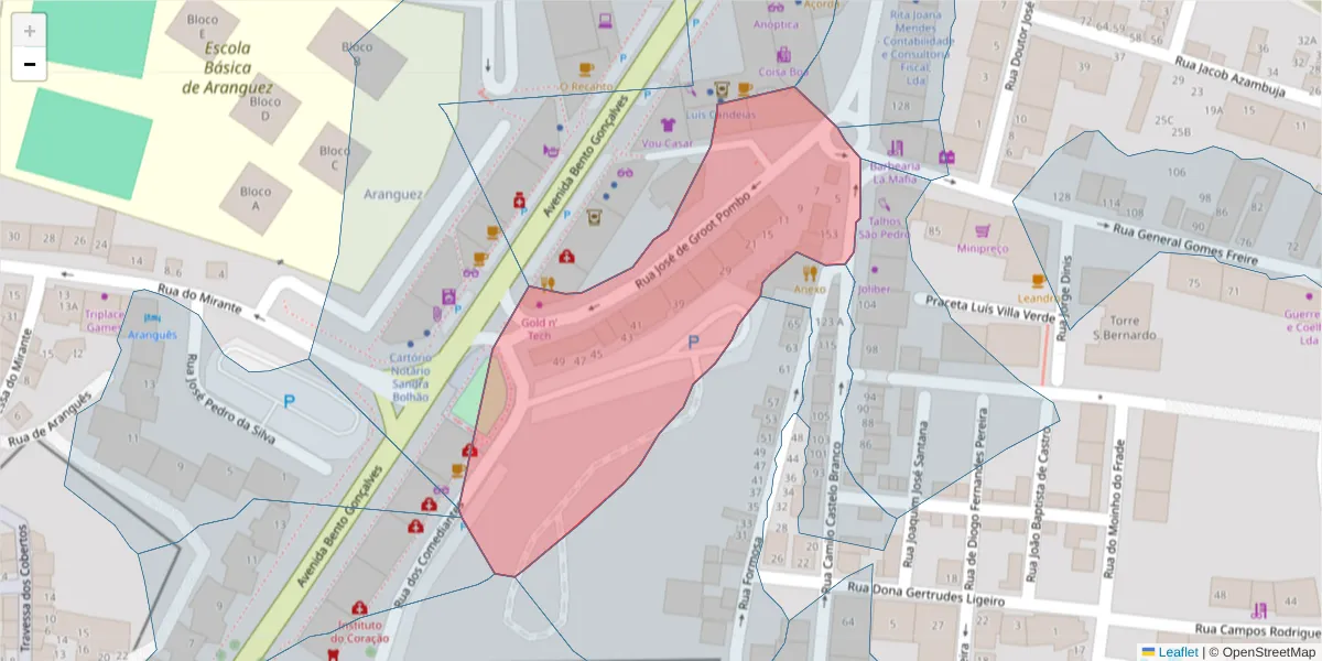 Mapa detalhado do código postal 2910-561 com limites, códigos postais vizinhos e agências dos correios