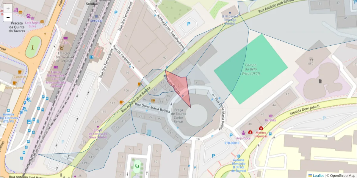 Mapa detalhado do código postal 2910-584 com limites, códigos postais vizinhos e agências dos correios