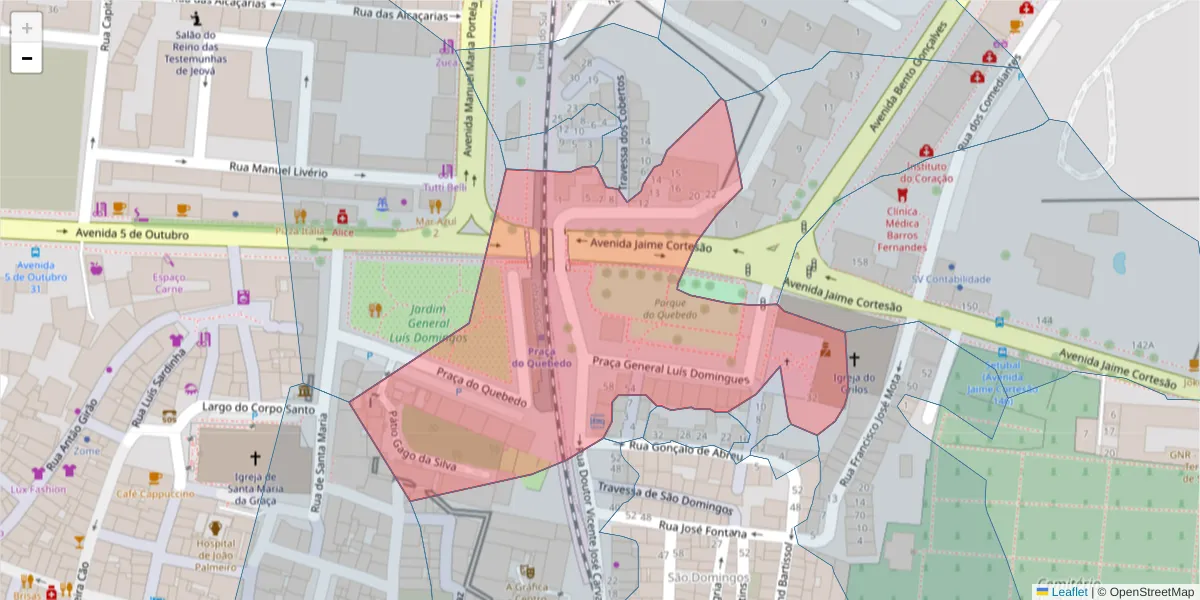 Mapa detalhado do código postal 2910-585 com limites, códigos postais vizinhos e agências dos correios