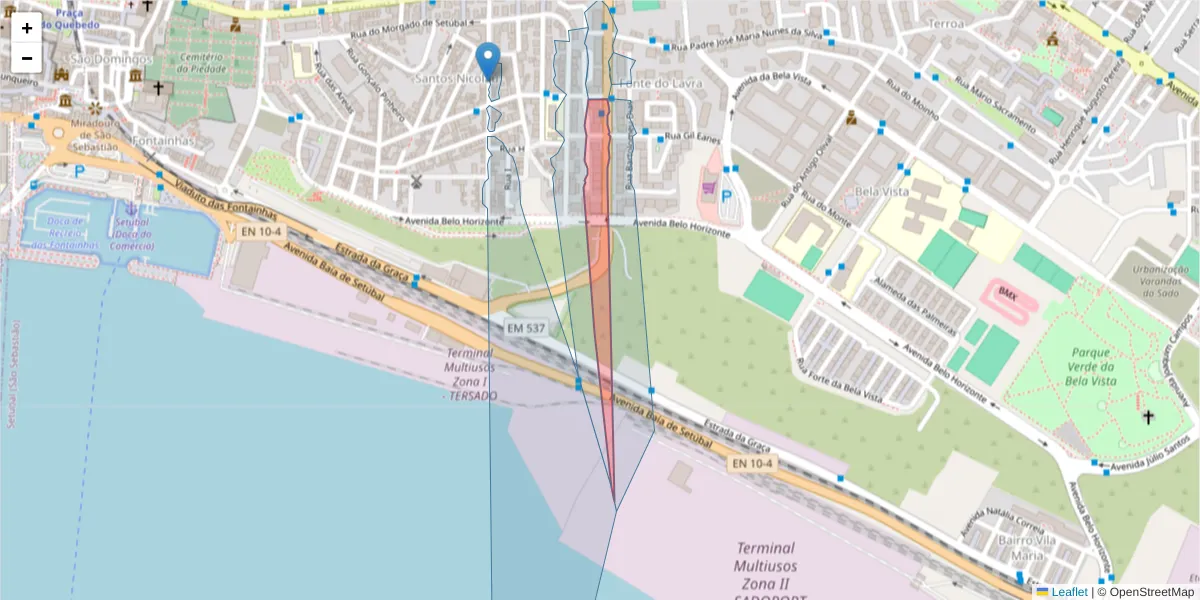 Mapa detalhado do código postal 2910-595 com limites, códigos postais vizinhos e agências dos correios