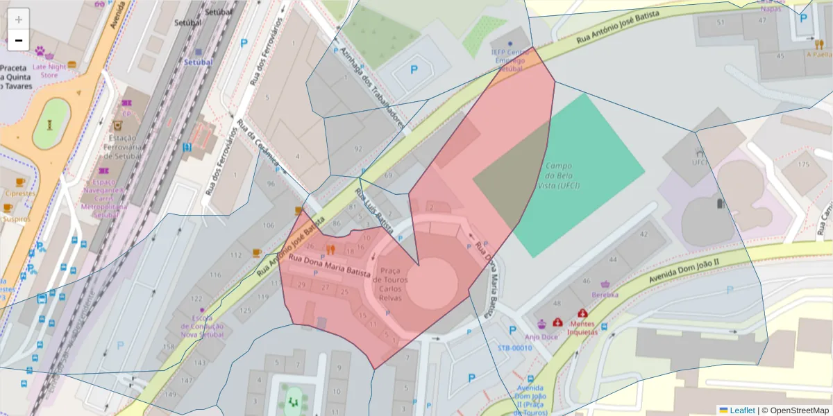 Mapa detalhado do código postal 2910-598 com limites, códigos postais vizinhos e agências dos correios