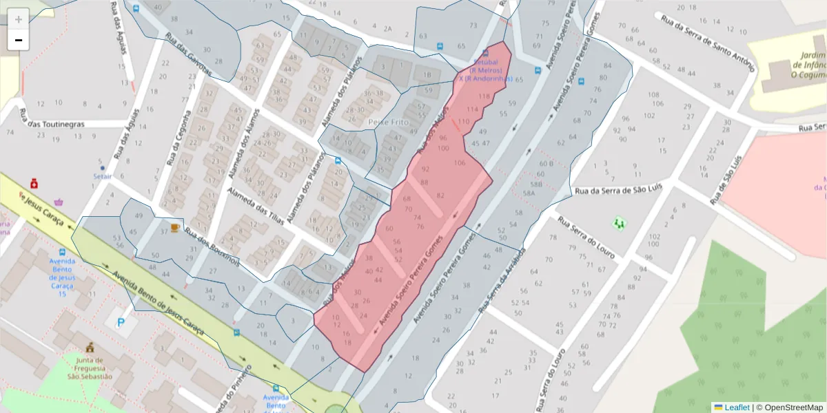 Mapa detalhado do código postal 2910-602 com limites, códigos postais vizinhos e agências dos correios