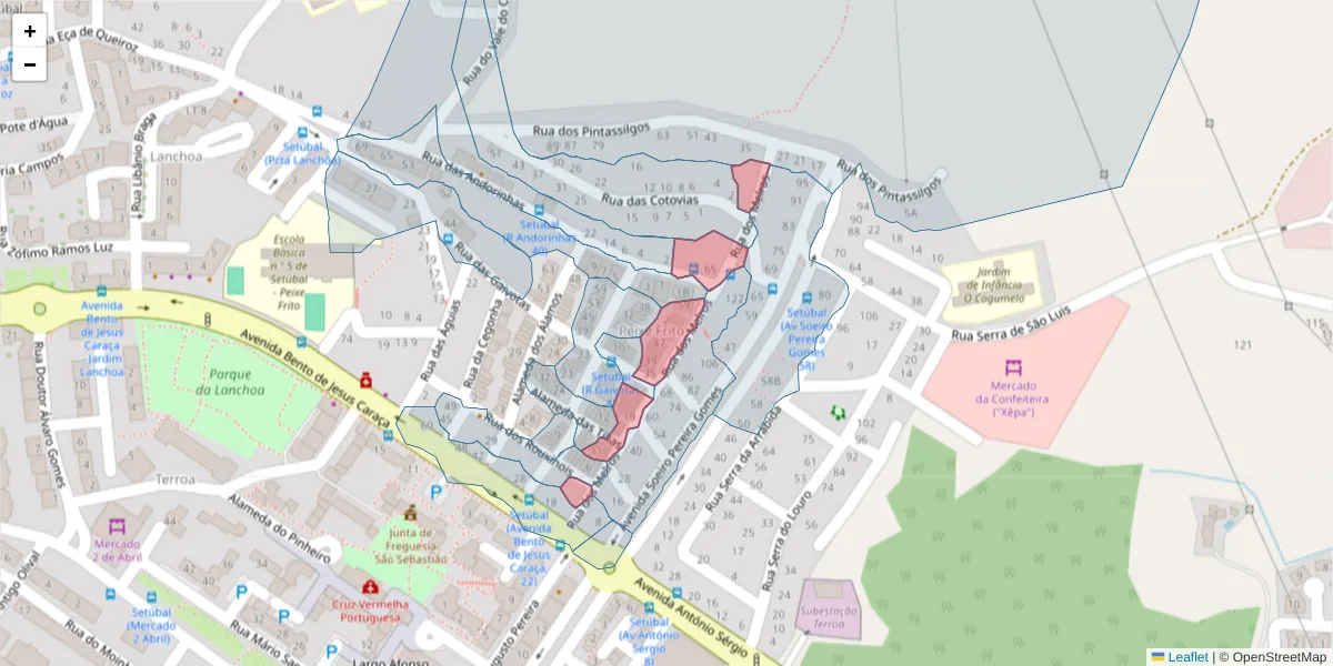 Mapa detalhado do código postal 2910-603 com limites, códigos postais vizinhos e agências dos correios