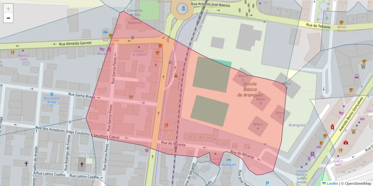 Mapa detalhado do código postal 2910-609 com limites, códigos postais vizinhos e agências dos correios