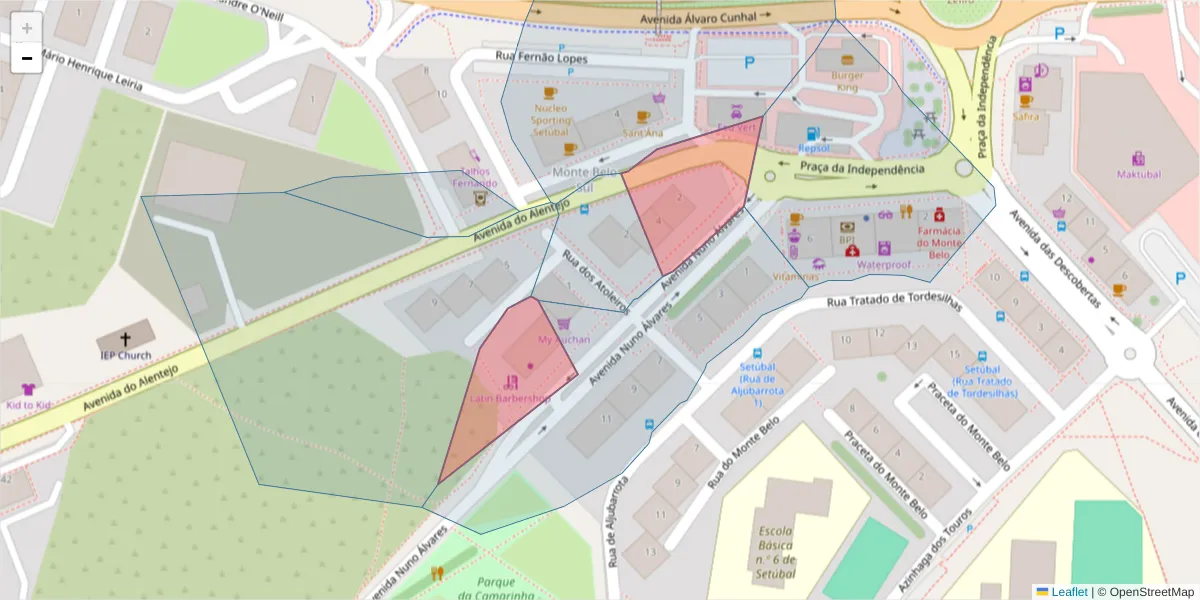 Mapa detalhado do código postal 2910-621 com limites, códigos postais vizinhos e agências dos correios