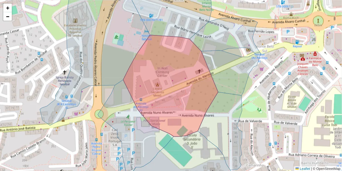 Mapa detalhado do código postal 2910-622 com limites, códigos postais vizinhos e agências dos correios