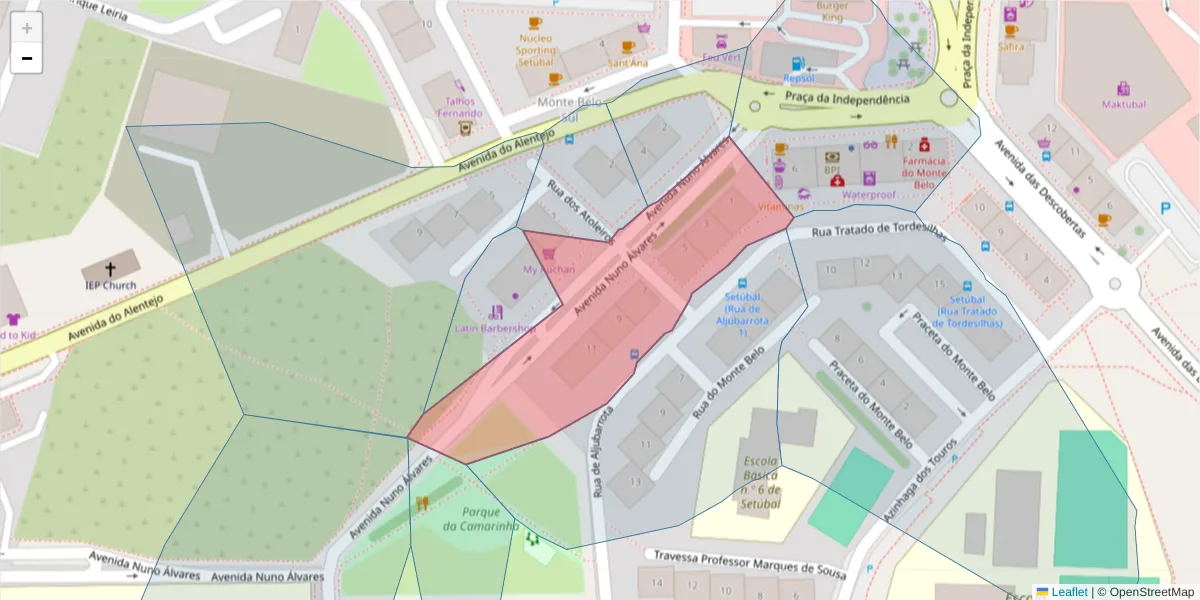 Mapa detalhado do código postal 2910-623 com limites, códigos postais vizinhos e agências dos correios