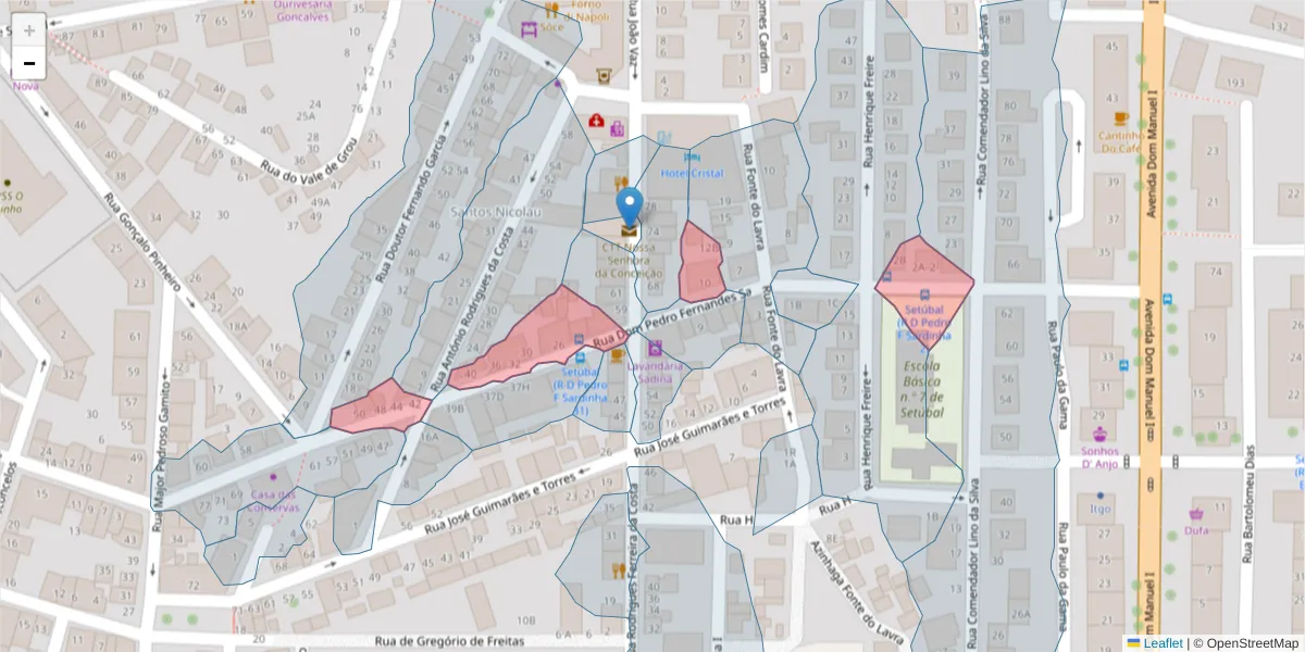Mapa detalhado do código postal 2910-633 com limites, códigos postais vizinhos e agências dos correios