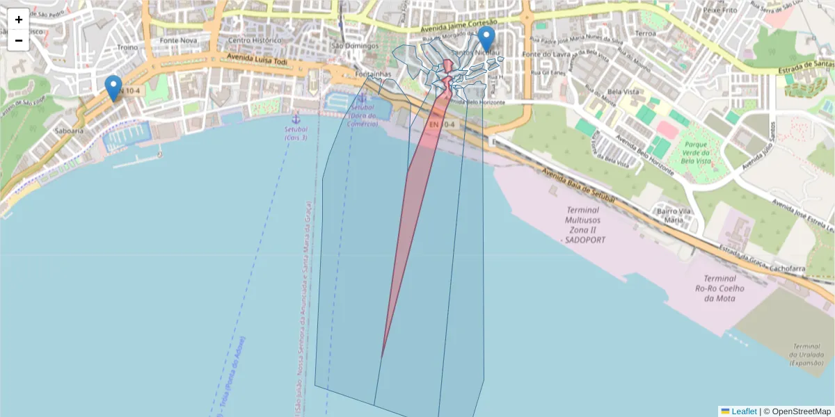 Mapa detalhado do código postal 2910-635 com limites, códigos postais vizinhos e agências dos correios
