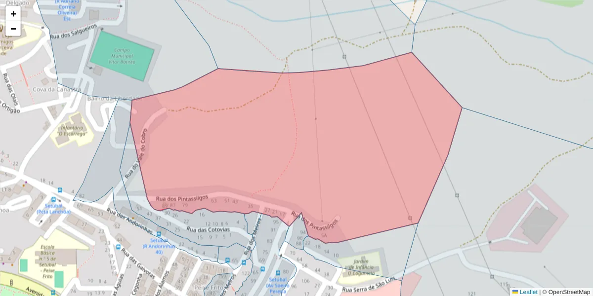 Mapa detalhado do código postal 2910-637 com limites, códigos postais vizinhos e agências dos correios