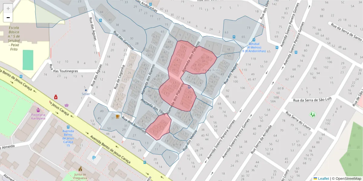 Mapa detalhado do código postal 2910-639 com limites, códigos postais vizinhos e agências dos correios