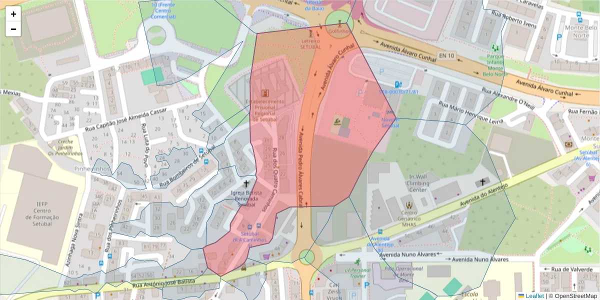 Mapa detalhado do código postal 2910-644 com limites, códigos postais vizinhos e agências dos correios