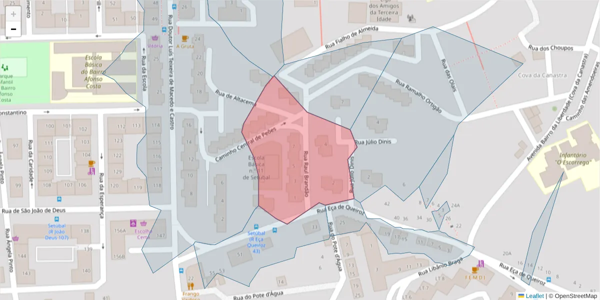 Mapa detalhado do código postal 2910-649 com limites, códigos postais vizinhos e agências dos correios