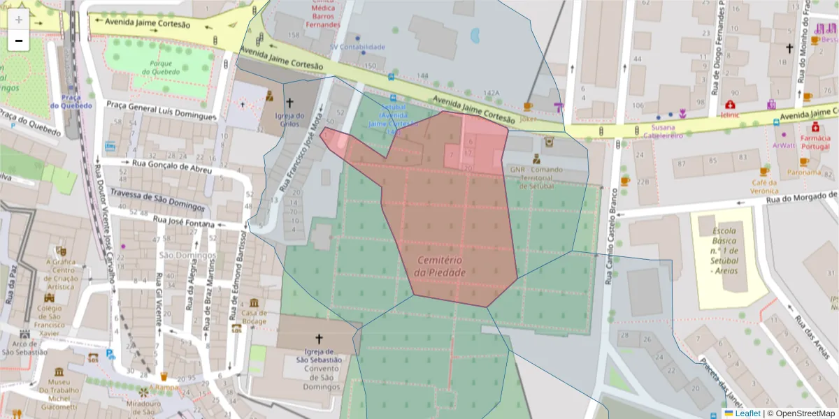 Mapa detalhado do código postal 2910-655 com limites, códigos postais vizinhos e agências dos correios