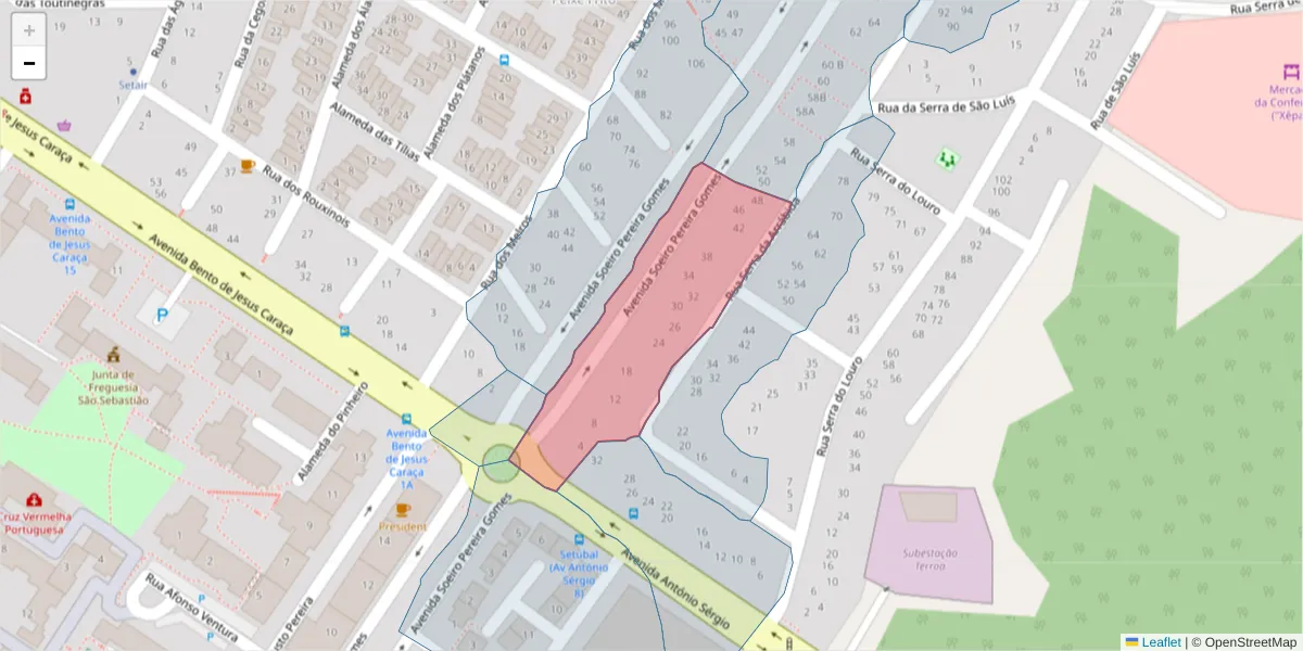 Mapa detalhado do código postal 2910-677 com limites, códigos postais vizinhos e agências dos correios