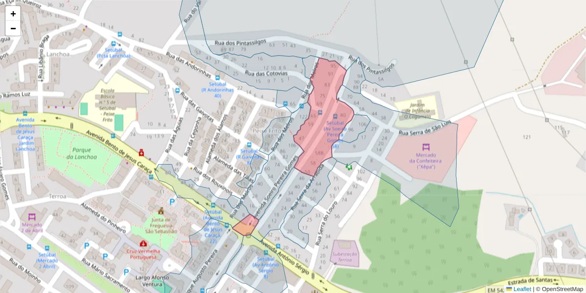 Mapa detalhado do código postal 2910-680 com limites, códigos postais vizinhos e agências dos correios