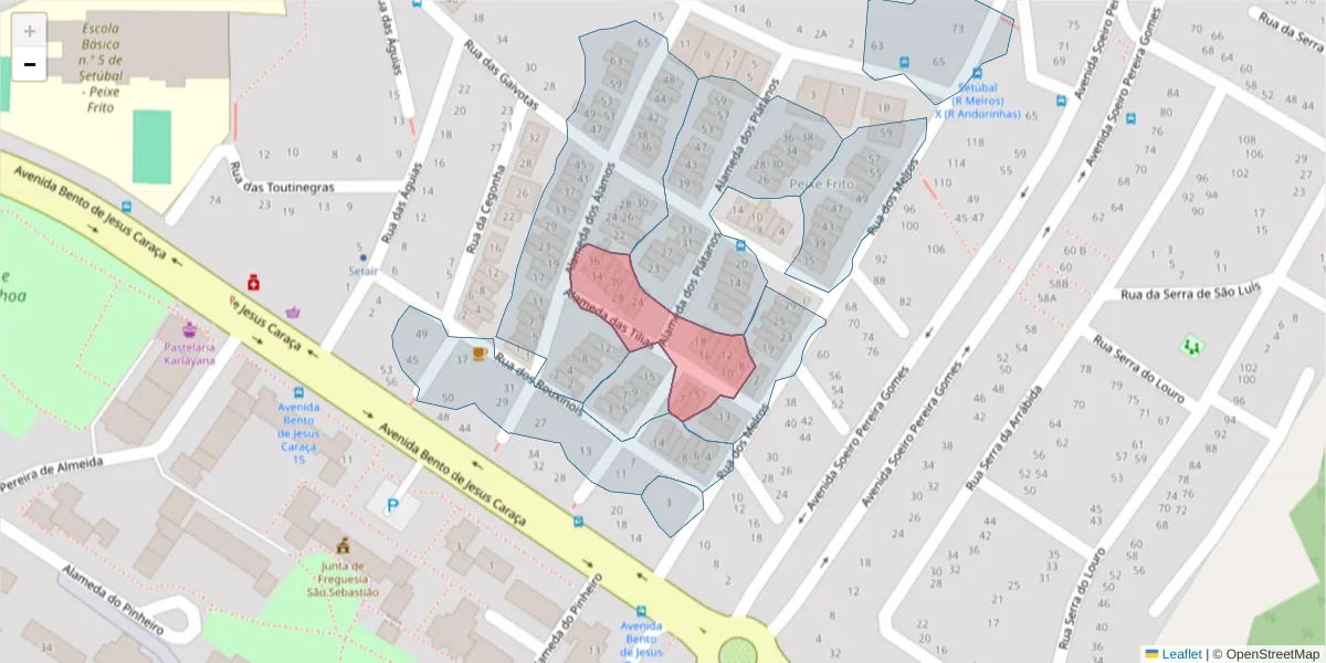 Mapa detalhado do código postal 2910-684 com limites, códigos postais vizinhos e agências dos correios