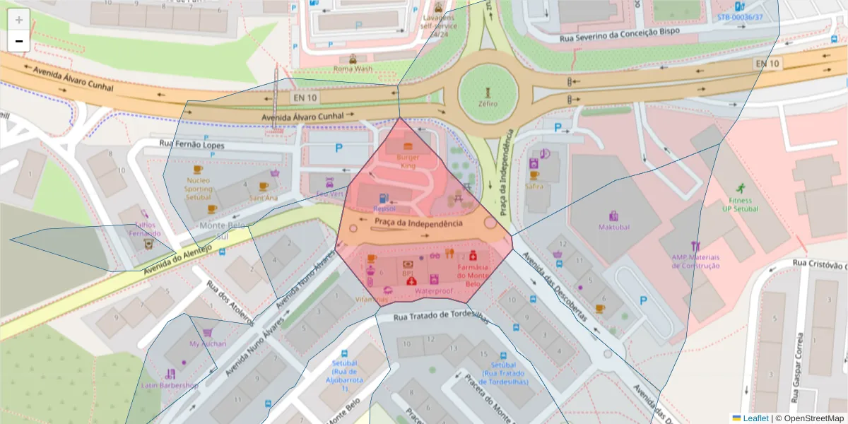Mapa detalhado do código postal 2910-687 com limites, códigos postais vizinhos e agências dos correios
