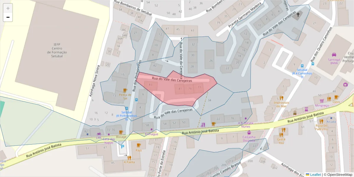 Mapa detalhado do código postal 2910-693 com limites, códigos postais vizinhos e agências dos correios
