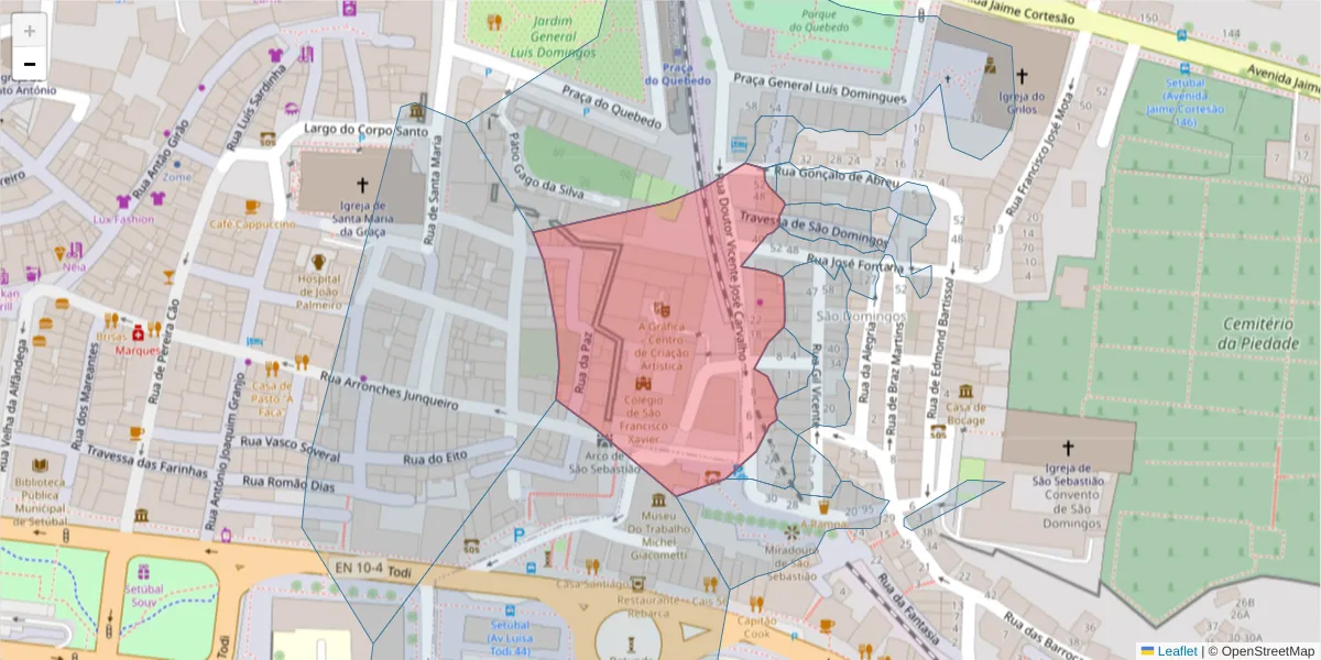 Mapa detalhado do código postal 2910-699 com limites, códigos postais vizinhos e agências dos correios
