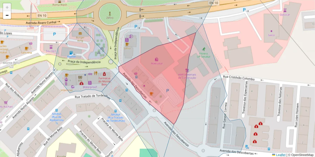 Mapa detalhado do código postal 2910-710 com limites, códigos postais vizinhos e agências dos correios