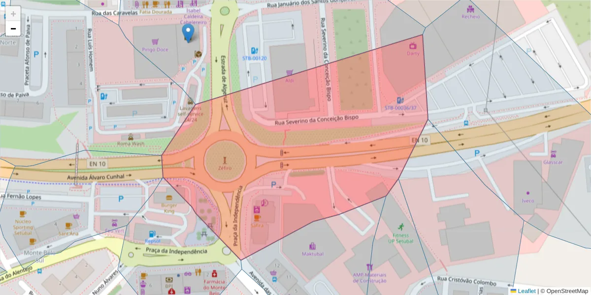 Mapa detalhado do código postal 2910-716 com limites, códigos postais vizinhos e agências dos correios