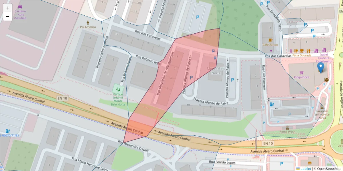 Mapa detalhado do código postal 2910-719 com limites, códigos postais vizinhos e agências dos correios