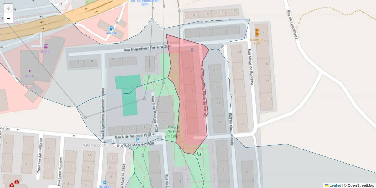 Mapa detalhado do código postal 2910-728 com limites, códigos postais vizinhos e agências dos correios