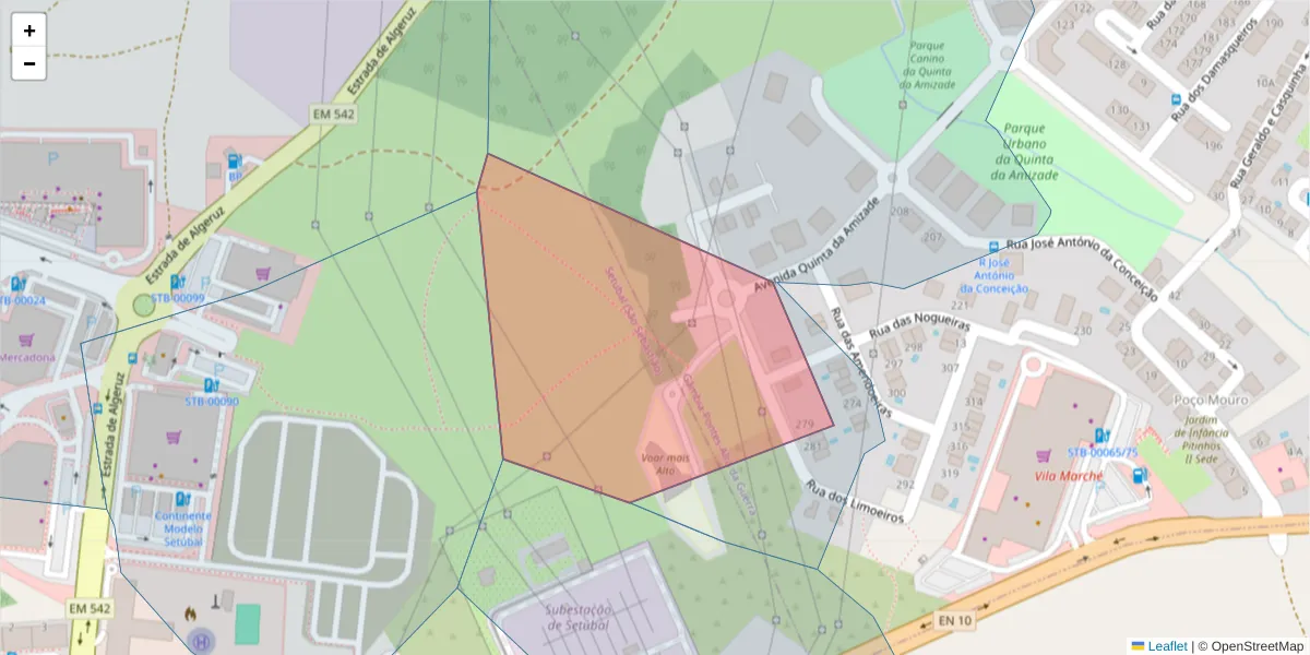 Mapa detalhado do código postal 2910-737 com limites, códigos postais vizinhos e agências dos correios
