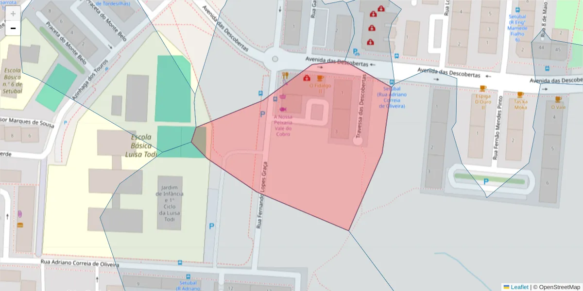 Mapa detalhado do código postal 2910-766 com limites, códigos postais vizinhos e agências dos correios