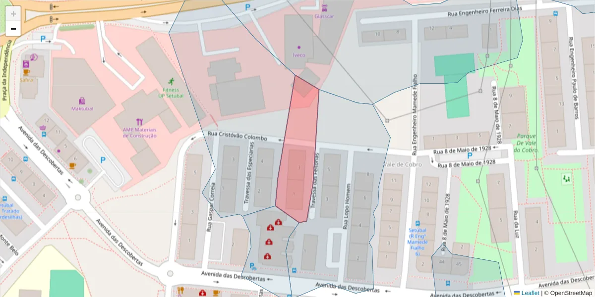 Mapa detalhado do código postal 2910-773 com limites, códigos postais vizinhos e agências dos correios