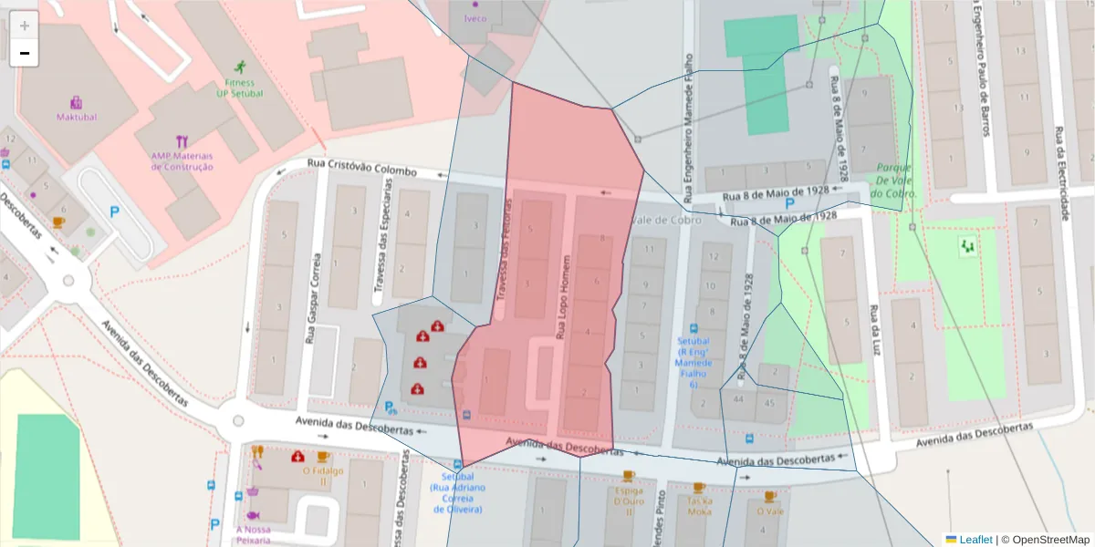 Mapa detalhado do código postal 2910-788 com limites, códigos postais vizinhos e agências dos correios