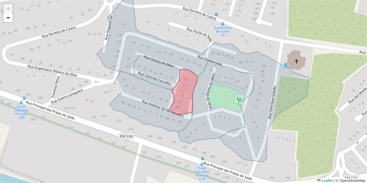 Mapa detalhado do código postal 2910-802 com limites, códigos postais vizinhos e agências dos correios