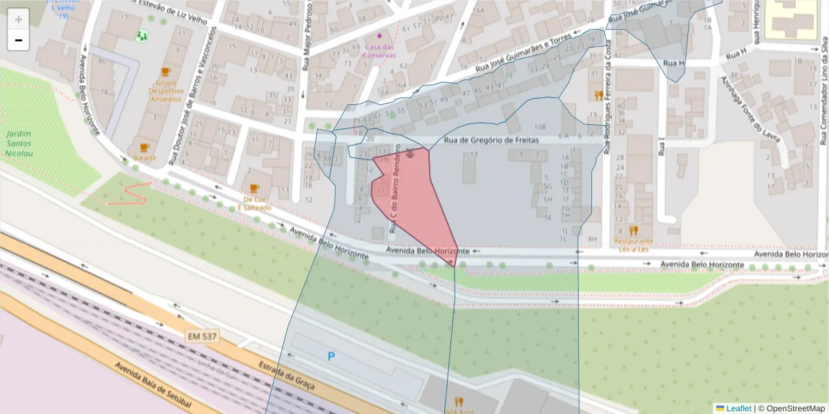 Mapa detalhado do código postal 2910-837 com limites, códigos postais vizinhos e agências dos correios