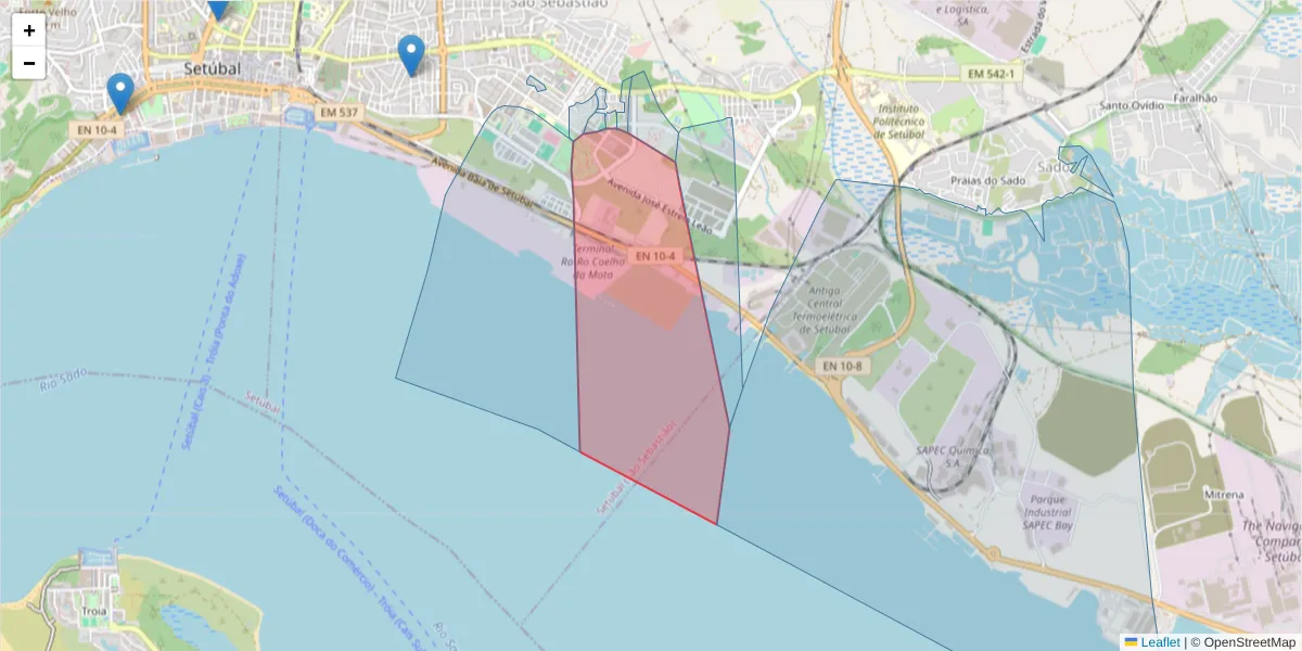 Mapa detalhado do código postal 2910-859 com limites, códigos postais vizinhos e agências dos correios