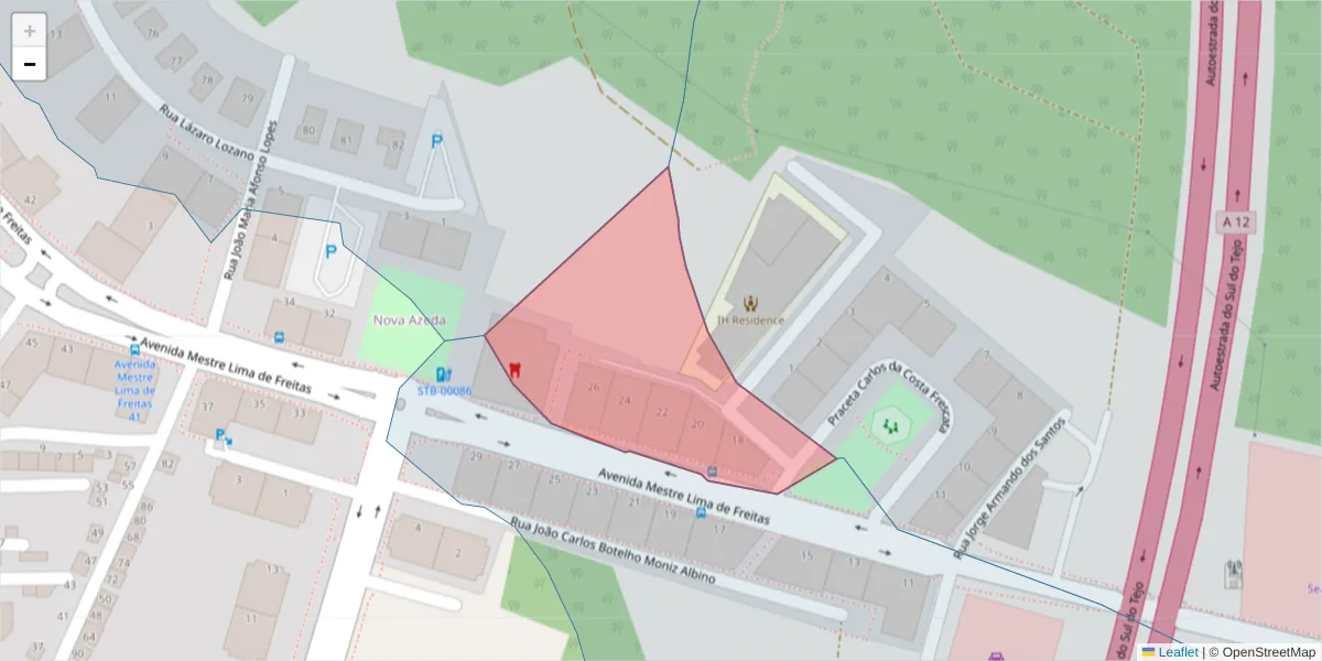 Mapa detalhado do código postal 2910-866 com limites, códigos postais vizinhos e agências dos correios