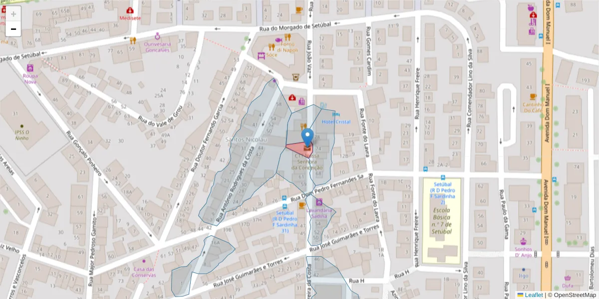 Mapa detalhado do código postal 2910-999 com limites, códigos postais vizinhos e agências dos correios