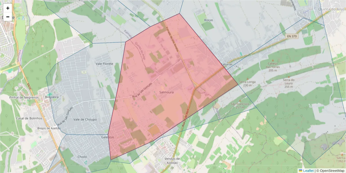 Mapa detalhado do código postal 2925-037 com limites, códigos postais vizinhos e agências dos correios