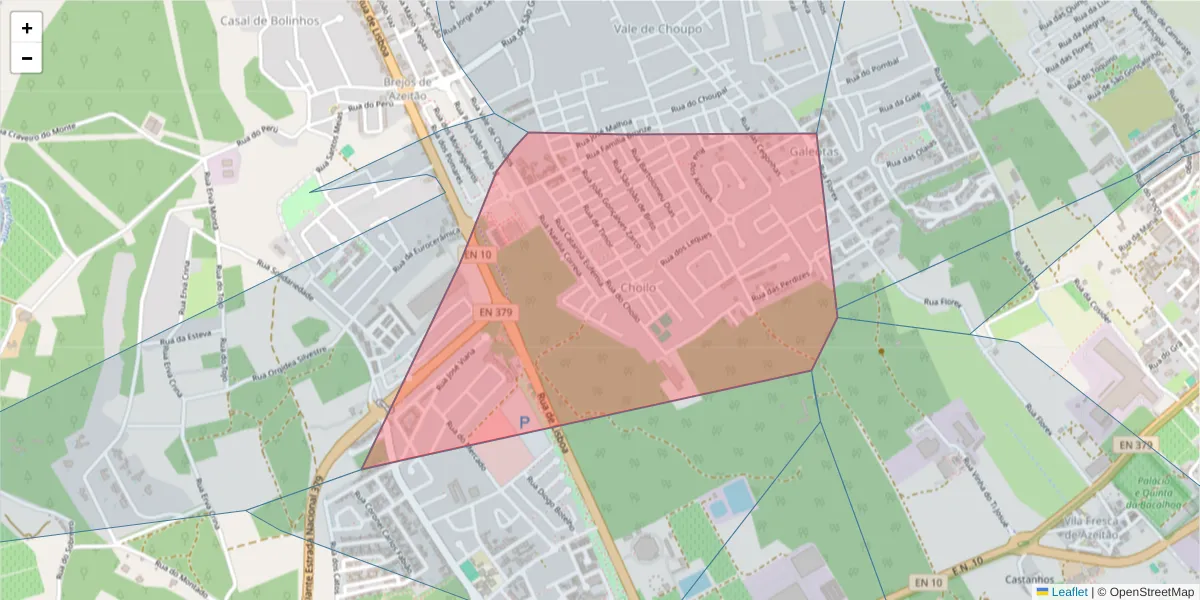 Mapa detalhado do código postal 2925-148 com limites, códigos postais vizinhos e agências dos correios
