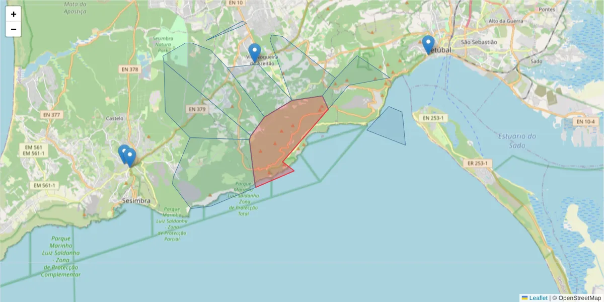 Mapa detalhado do código postal 2925-378 com limites, códigos postais vizinhos e agências dos correios