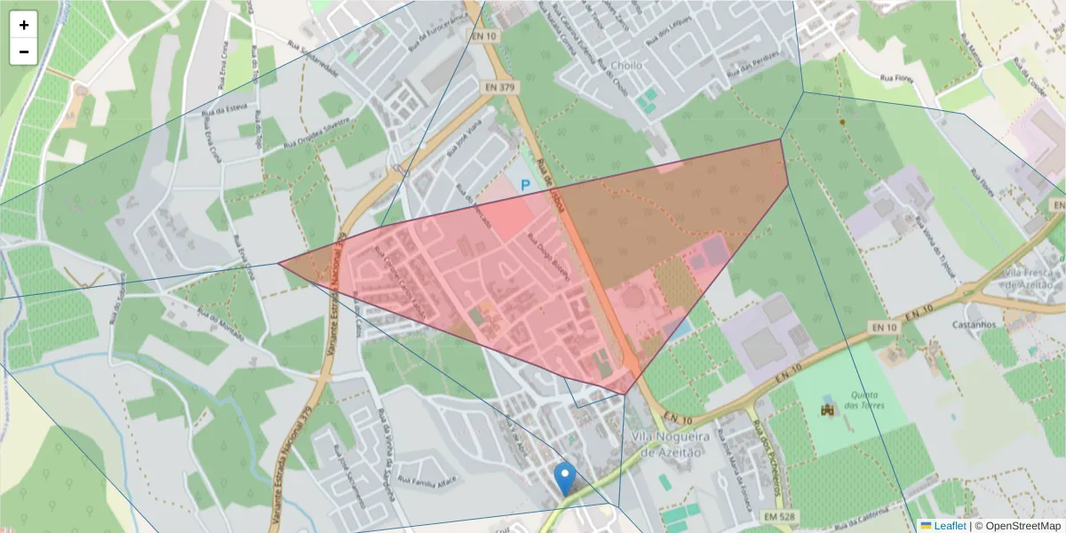 Mapa detalhado do código postal 2925-499 com limites, códigos postais vizinhos e agências dos correios