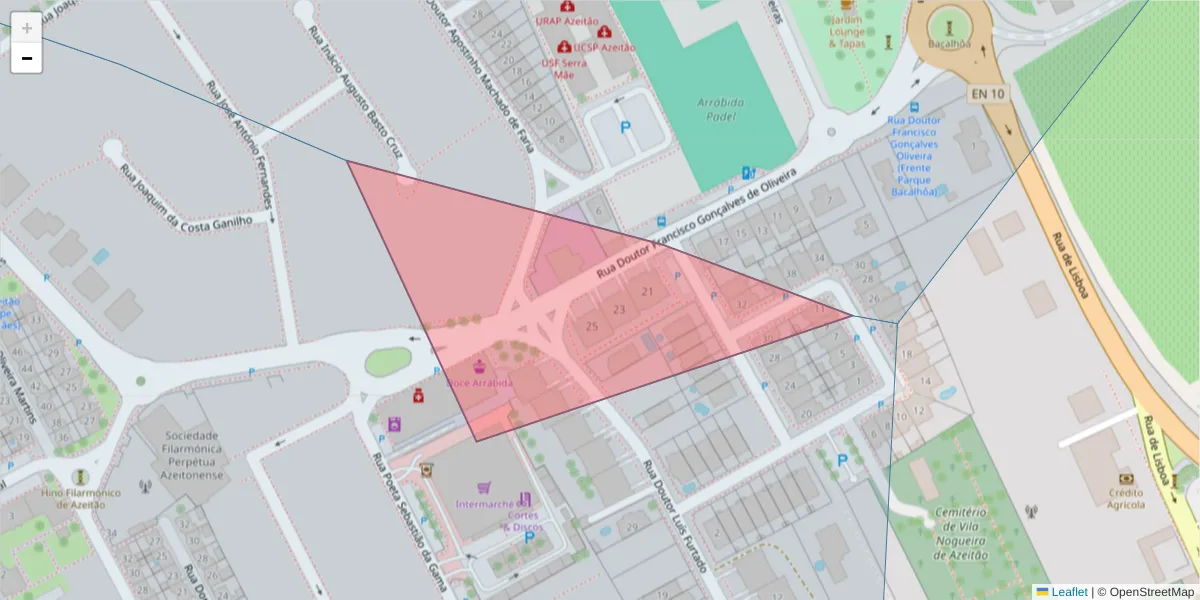 Mapa detalhado do código postal 2925-527 com limites, códigos postais vizinhos e agências dos correios