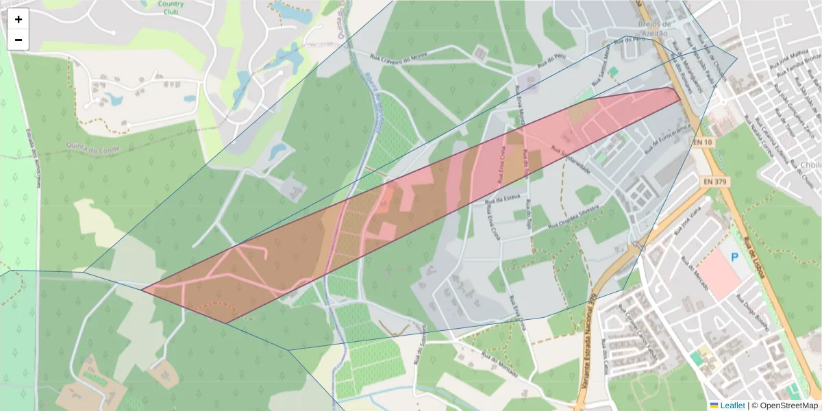Mapa detalhado do código postal 2925-555 com limites, códigos postais vizinhos e agências dos correios
