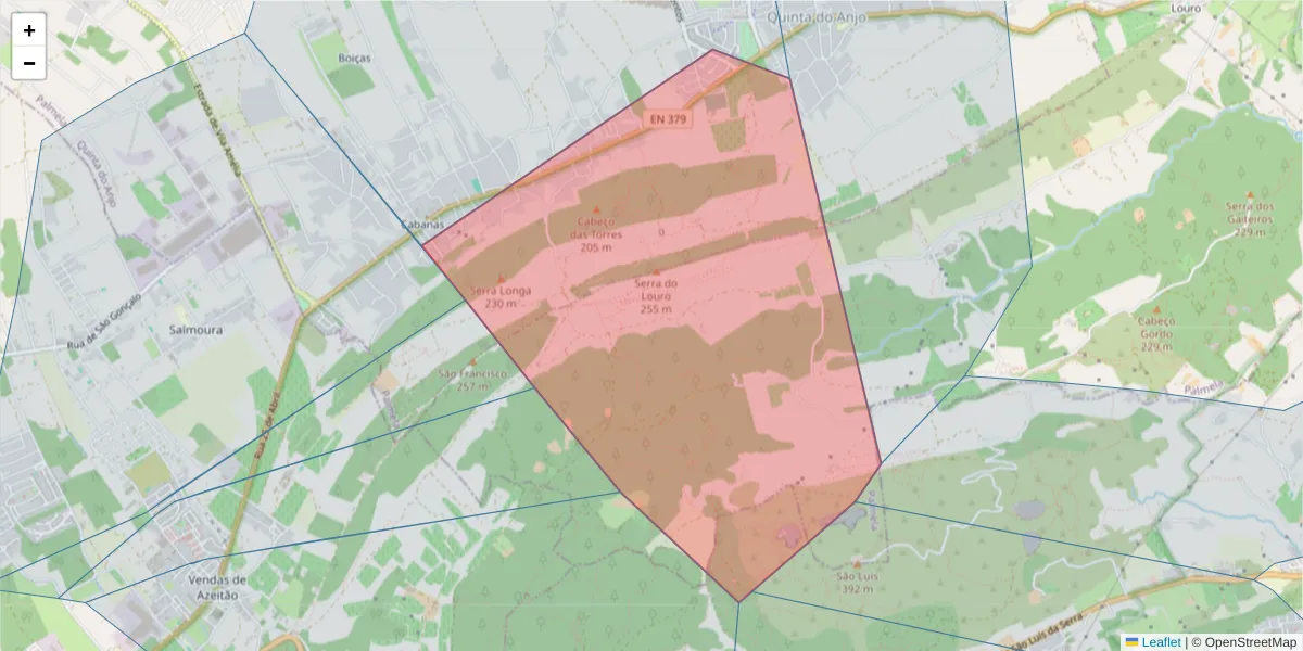 Mapa detalhado do código postal 2950-751 com limites, códigos postais vizinhos e agências dos correios